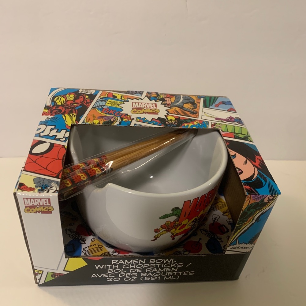 Marvel Comics Avengers Noodle Ramen Bowl With Chopsticks Hulk Ironman New